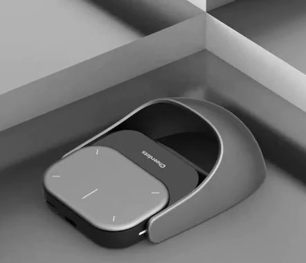 Gray wireless charger with 'Anker' branding on a gray background