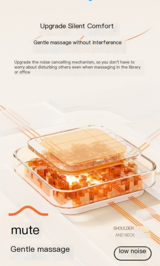 Massage device with text on silent comfort and noise cancellation mechanism.