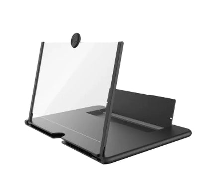 Black laptop stand with transparent cover on a white background