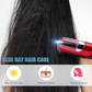 Red hair care device being used on dark hair with text 'Blue Ray Hair Care' and icons.