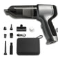 Handheld vacuum cleaner with attachments on a white background