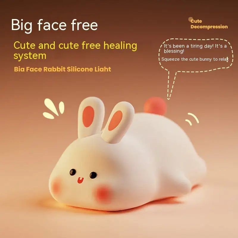 Cute rabbit silicone light with text on a warm brown background