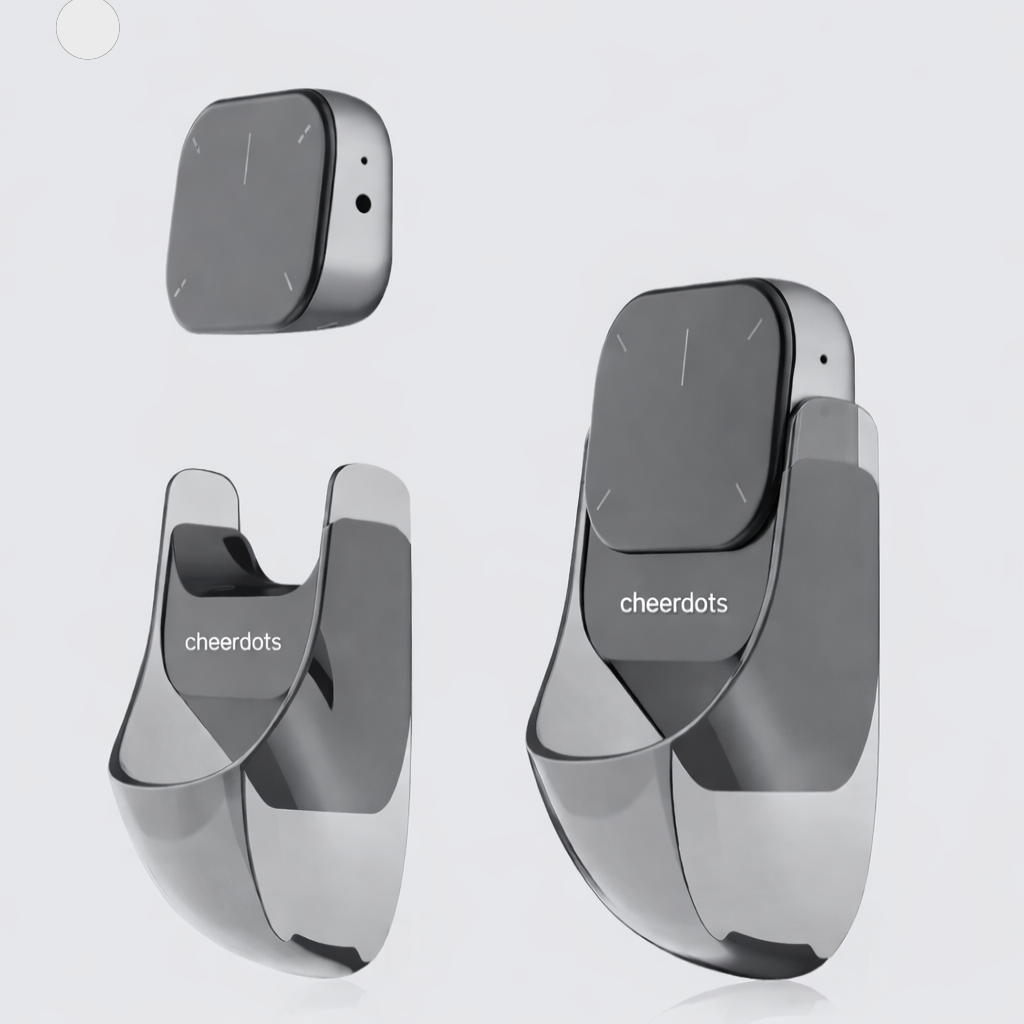 Gray electronic devices with 'cheerdots' branding on a light gray background