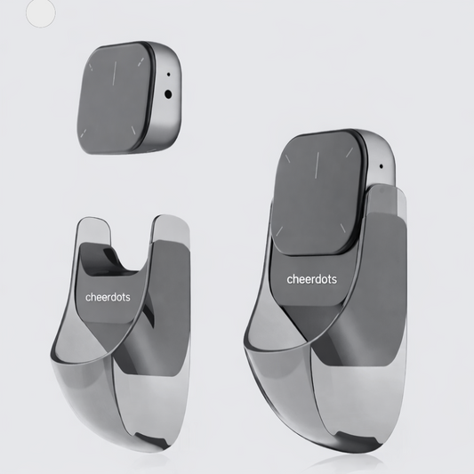 Gray electronic devices with 'cheerdots' branding on a light gray background