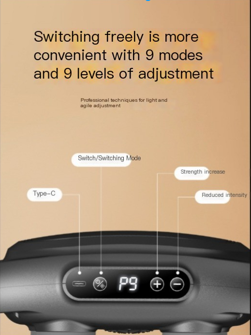 Product with control panel and text about 9 modes and levels of adjustment on a beige background