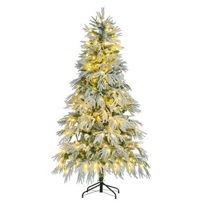 6 Feet Pre-installed Spruce Snow Cover Christmas Tree With 300 Multi-color LED Lights