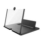 Black laptop stand with transparent cover on a white background